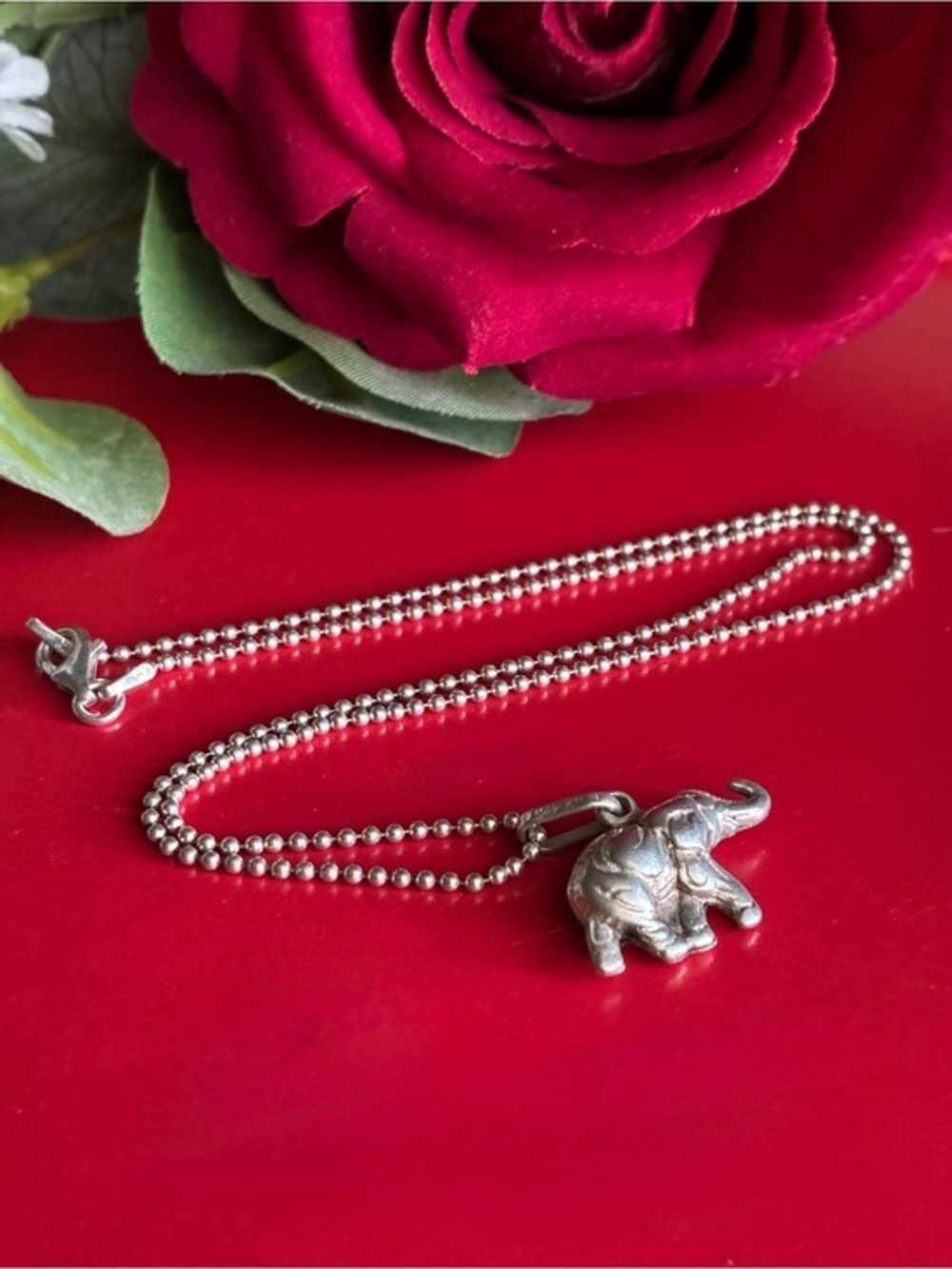 925 Silver Elephant Pendant Necklace - Dainty Ball Chain